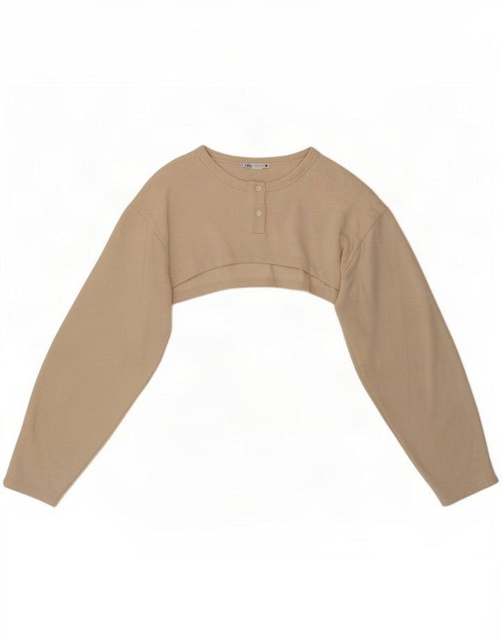 Top corto a maniche lunghe da donna Zara UK 14 beige medio