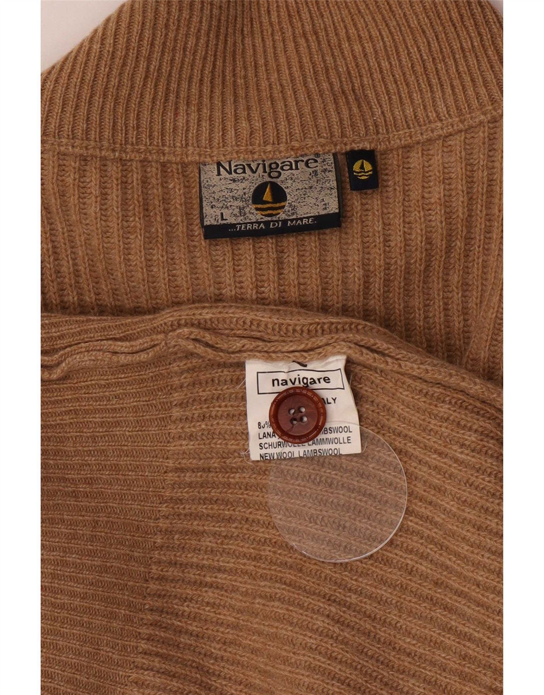 Maglione cardigan da uomo Navigare Large Beige Lambswool