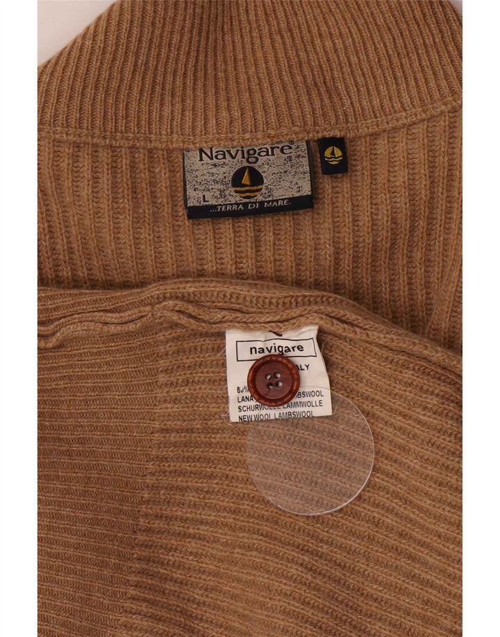 Maglione cardigan da uomo Navigare Large Beige Lambswool