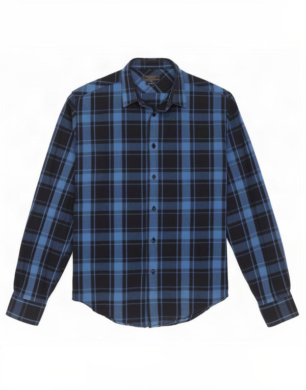 Zara Camicia da uomo slim fit in flanella piccola in cotone scozzese blu navy