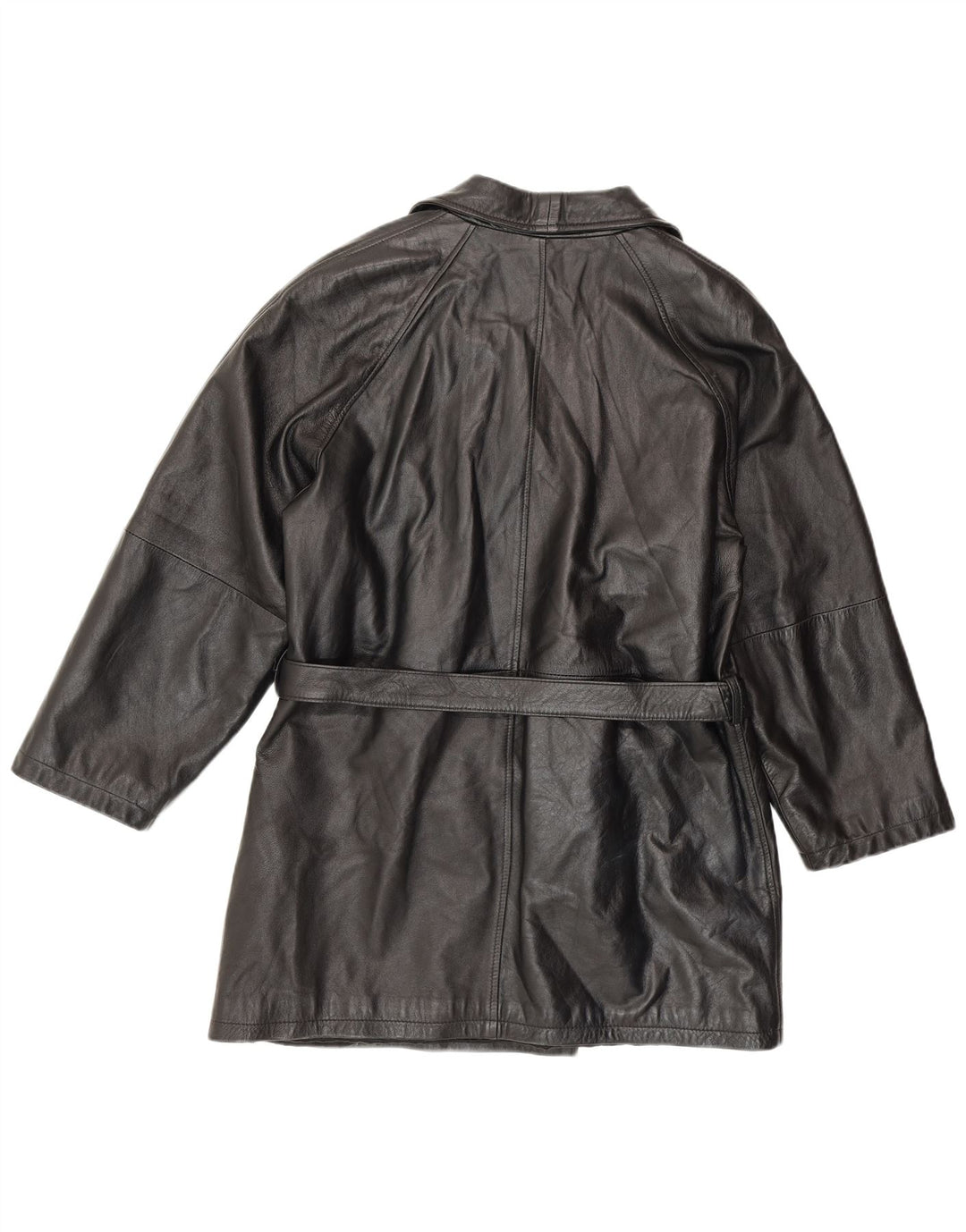 ANTICA PELLERIA Cappotto doppiopetto da donna UK 16 Grande pelle nera