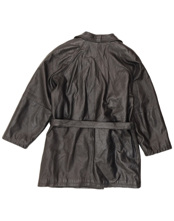 ANTICA PELLERIA Cappotto doppiopetto da donna UK 16 Grande pelle nera