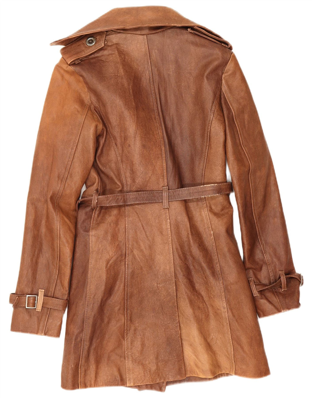 Cappotto in pelle doppiopetto vintage da donna IT 42 Pelle marrone medio