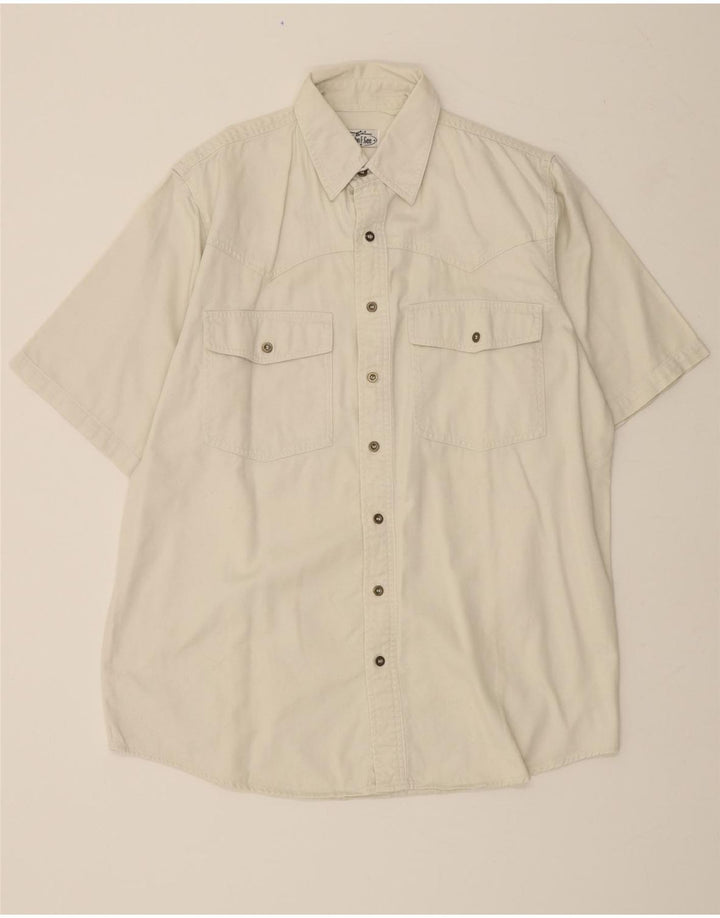 JOHN F GEE Mens Short Sleeve Denim Shirt Medium White Vintage John F Gee and Second-Hand John F Gee from Messina Hembry 