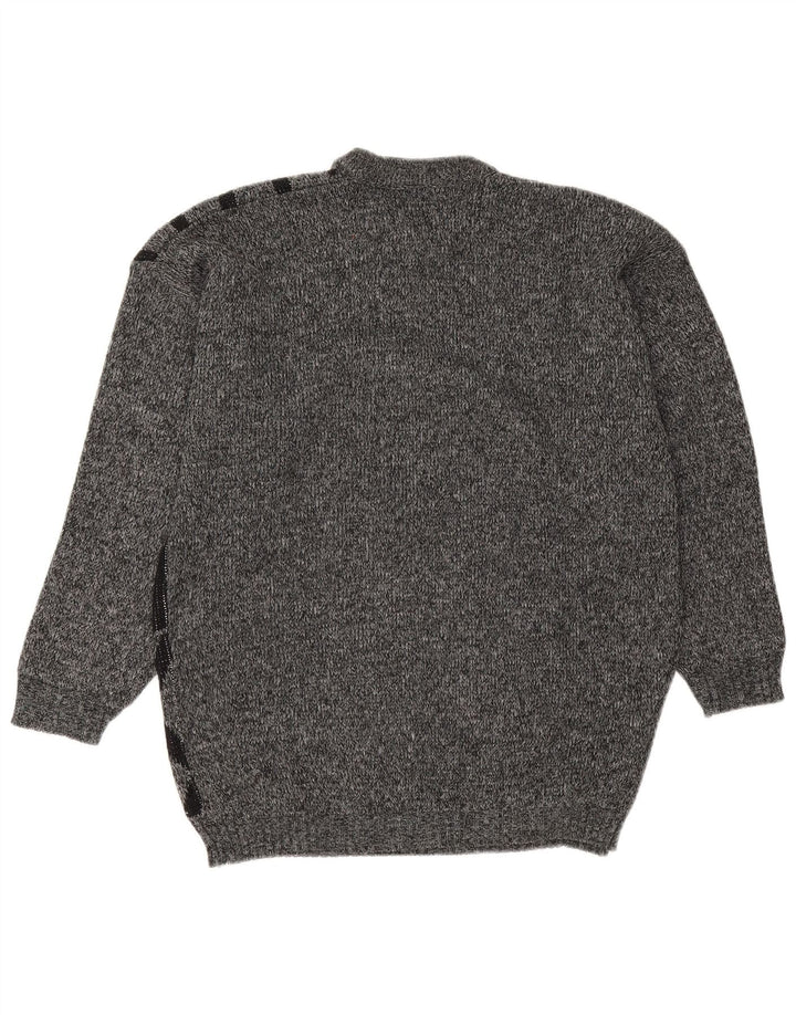 Maglione girocollo da uomo vintage in acrilico geometrico grigio medio