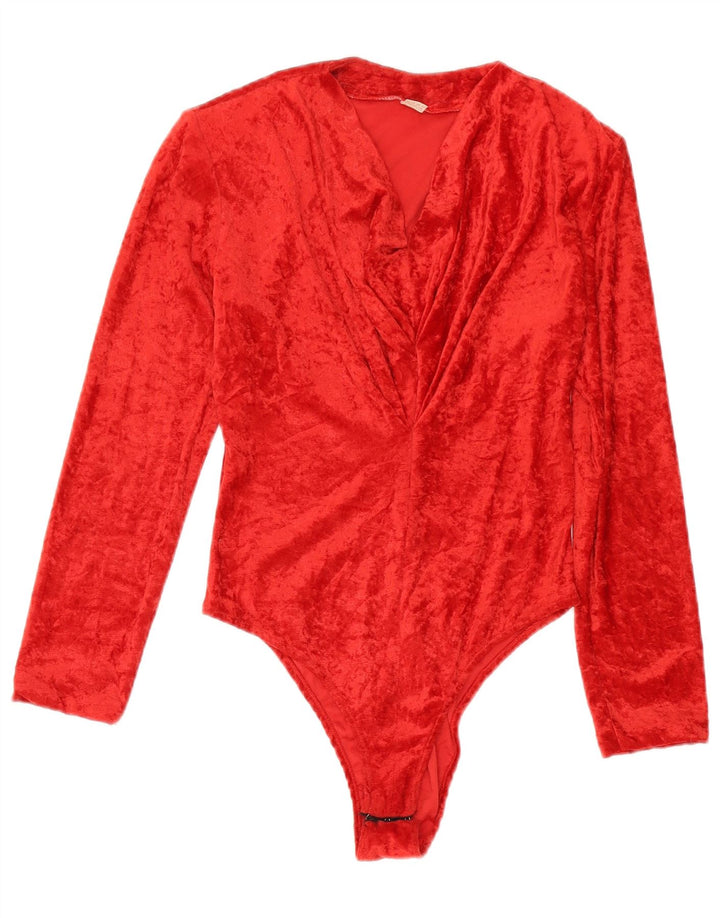Body vintage da donna in velluto UK 14 cotone rosso medio