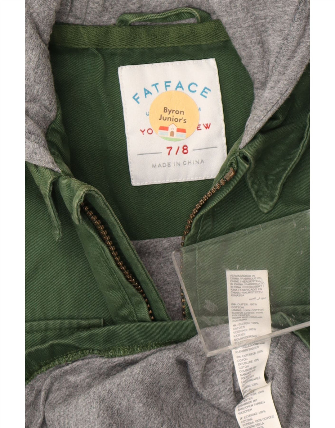 FAT FACE Camicia in denim da boscaiolo con cappuccio per ragazzi 7-8 anni Colore verde a blocchi