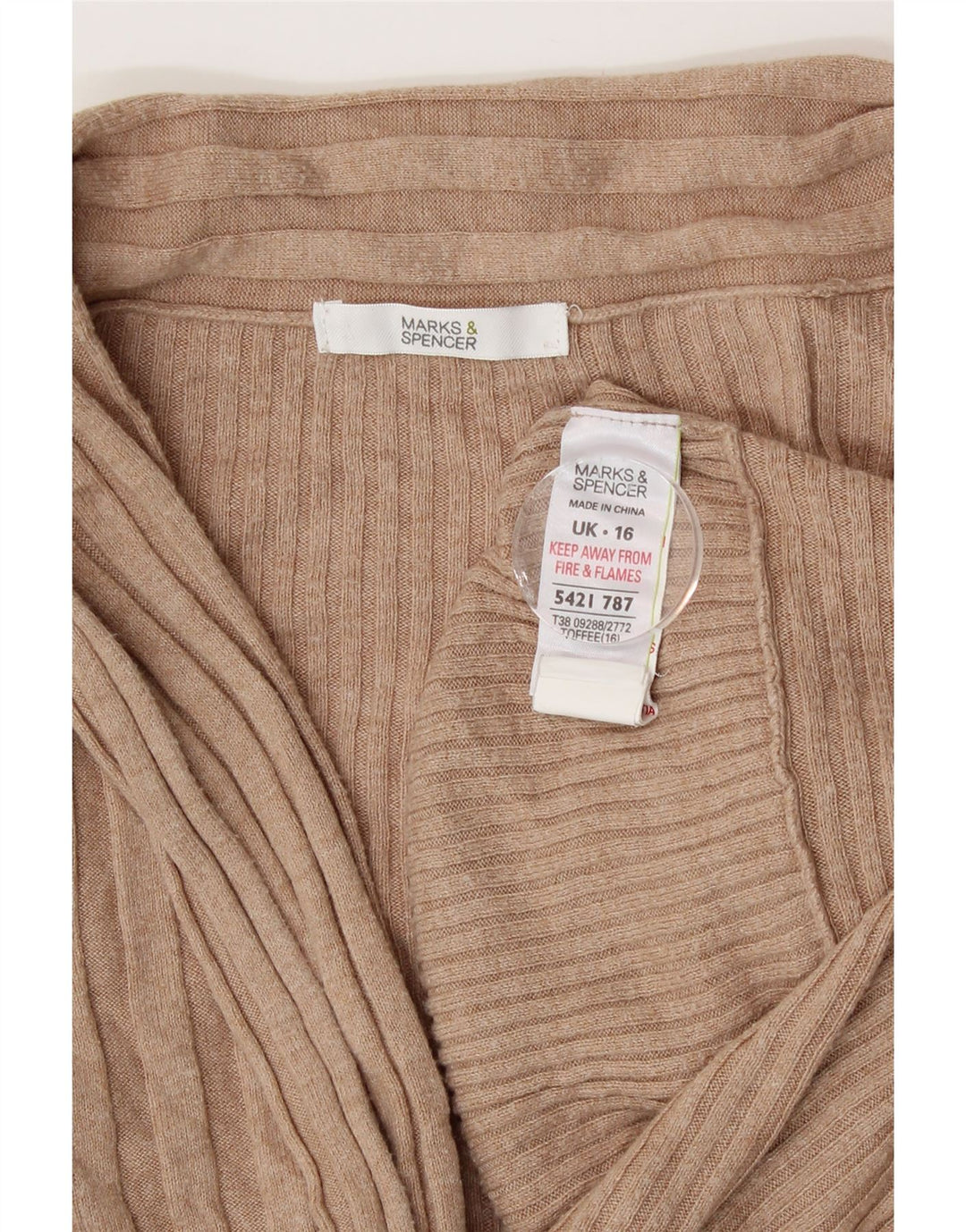 Maglione cardigan aperto asimmetrico da donna Marks & Spencer UK 16 Large Beige
