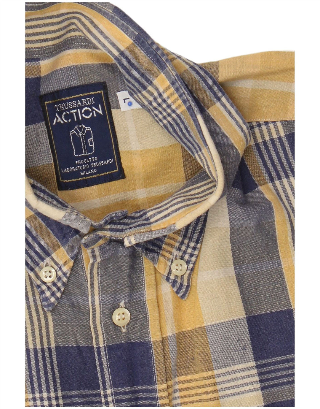 Camicia Trussardi Uomo Manica Corta a Quadri Grandi Blu