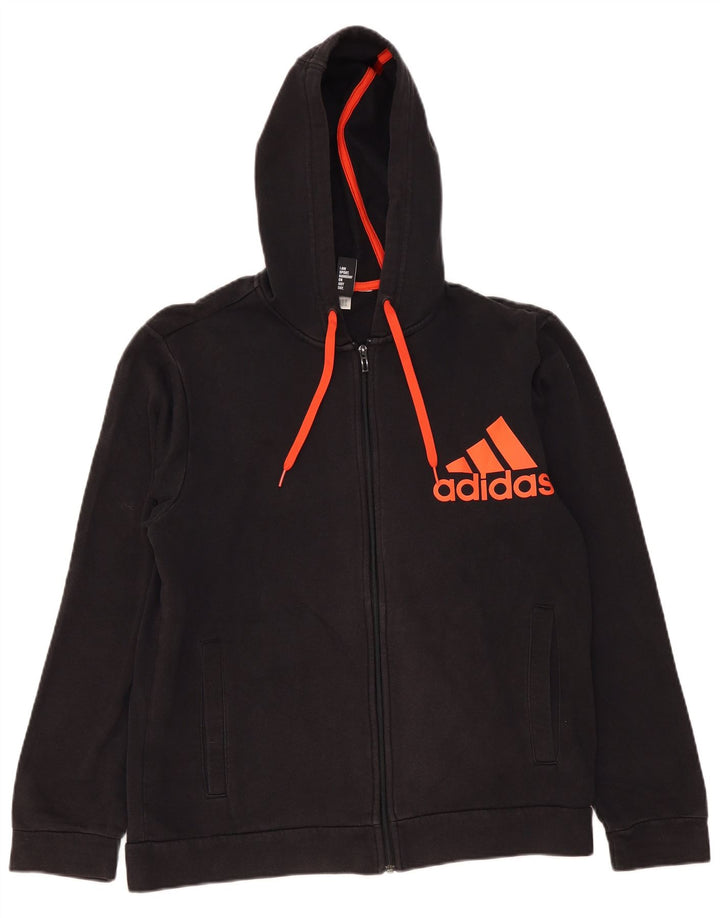Felpa con cappuccio con zip grafica Adidas da uomo grande nera