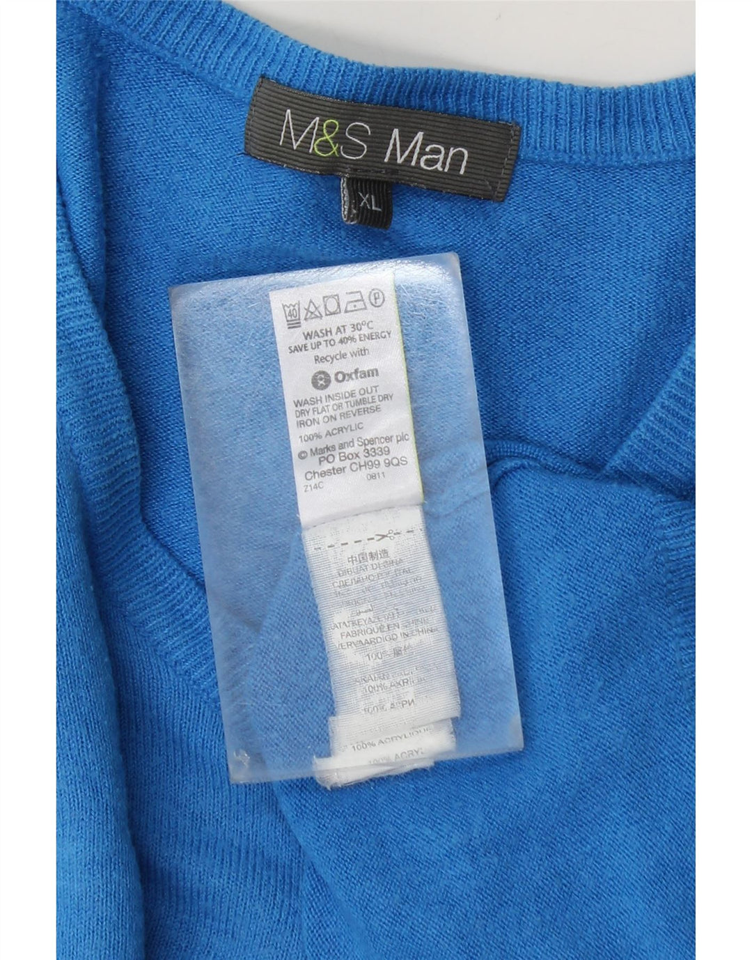 Maglione maglione con scollo a V da uomo Marks & Spencer XL blu acrilico