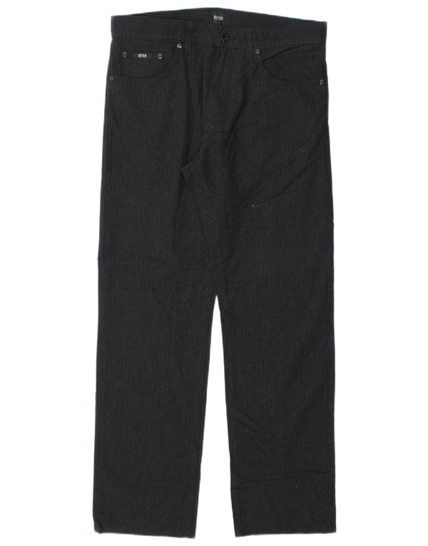 Pantaloni dritti da uomo in velluto a coste Hugo Boss W32 L30 cotone nero