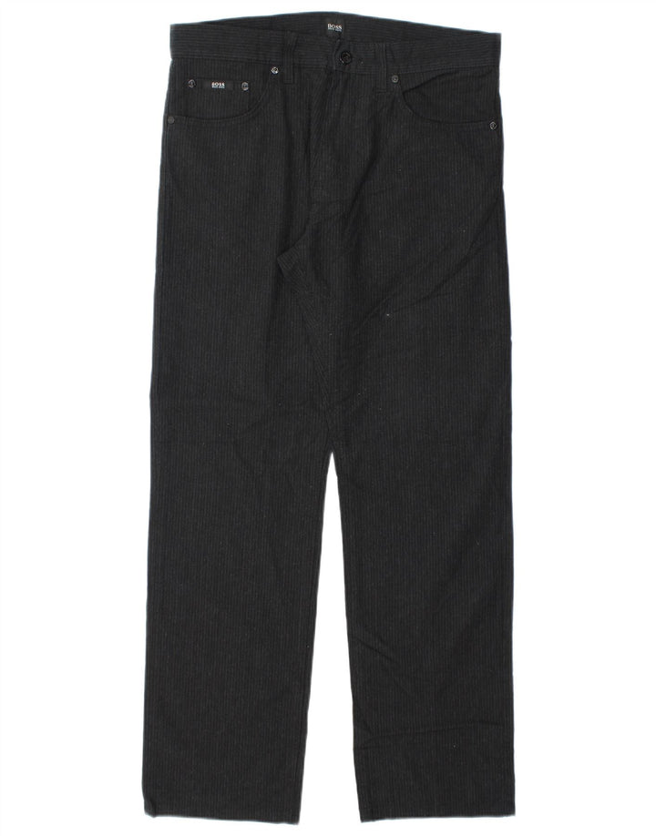 Pantaloni dritti da uomo in velluto a coste Hugo Boss W32 L30 cotone nero