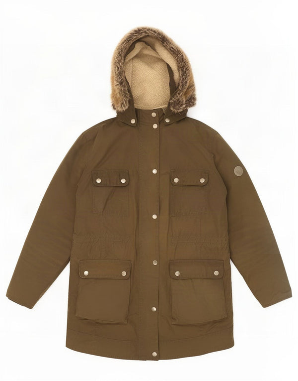 Barbour Womens Hooded Waxed Cotton Parka Jacket UK 12 Medium Khaki