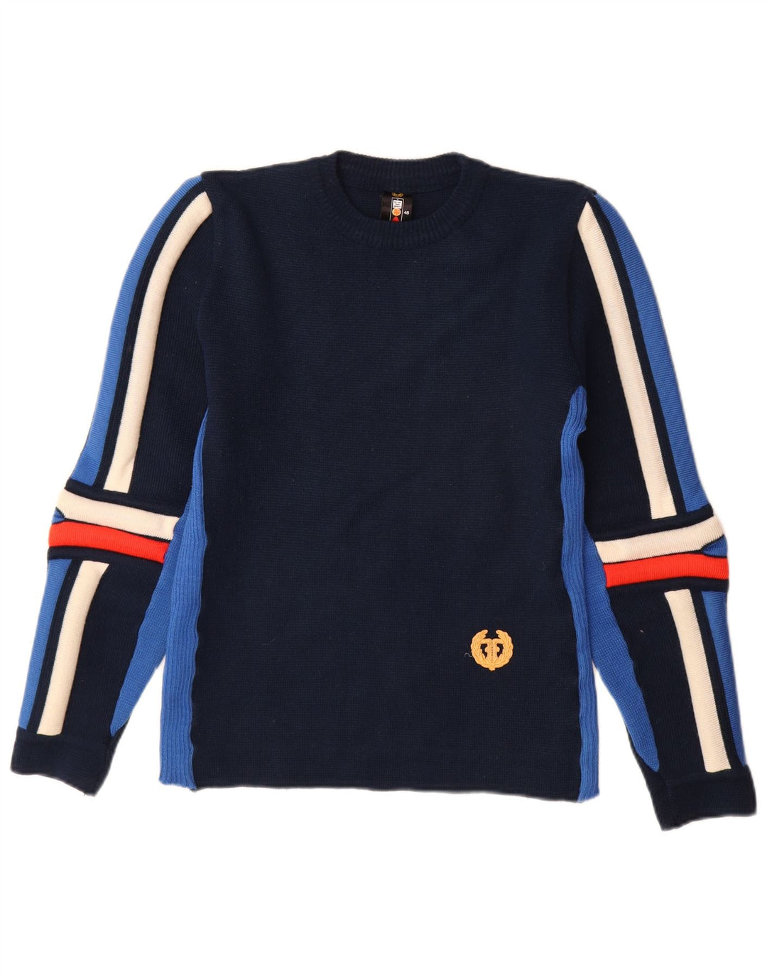 Maglione vintage da uomo girocollo IT 48 color block blu navy medio