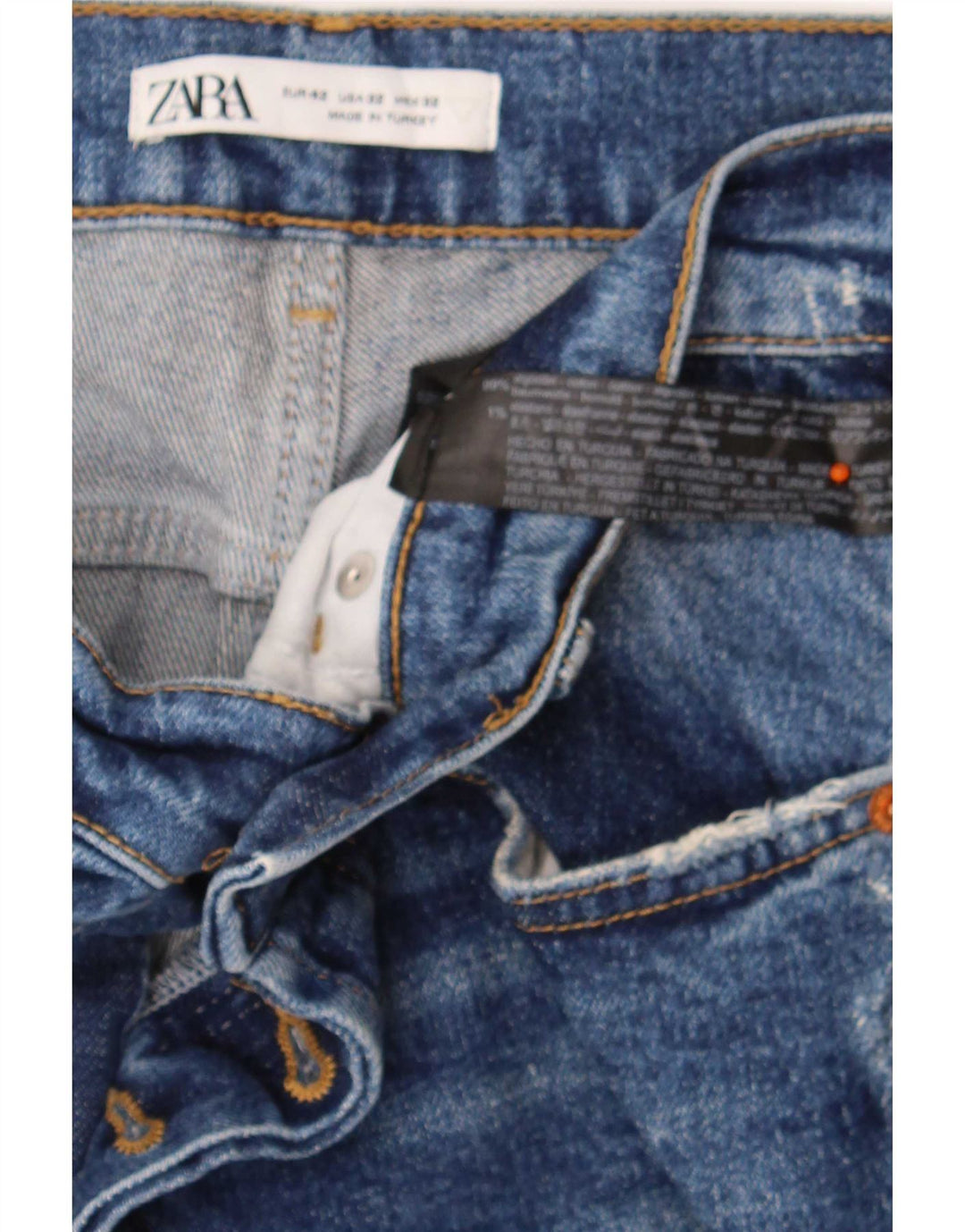 Jeans corti invecchiati da uomo Zara EU 42 Large W32 L26 cotone blu