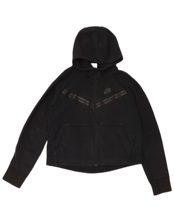 Nike Womens Oversized Zip Hoodie Sweater UK 6 XS Black Cotton