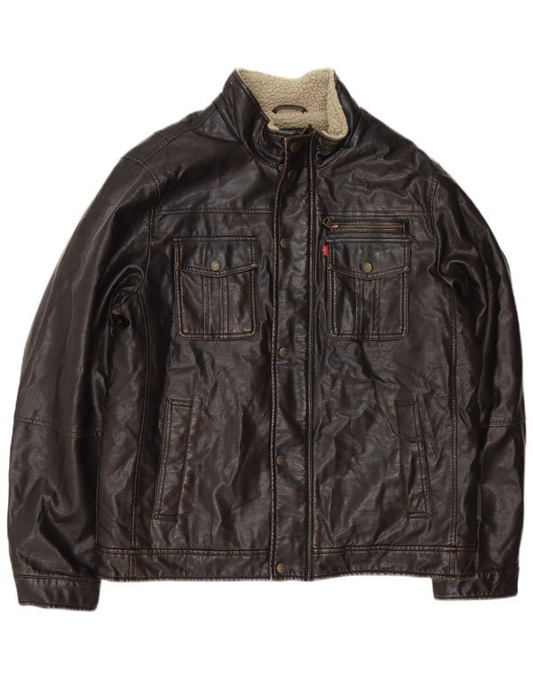 Levi's Giacca Sherpa da uomo in ecopelle UK 40 Large Marrone Poliuretano