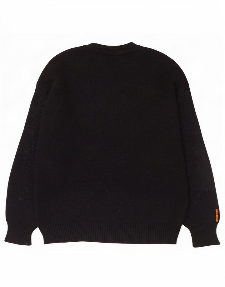 Maglione vintage da uomo con collo dolcevita, grande lana vergine geometrica nera