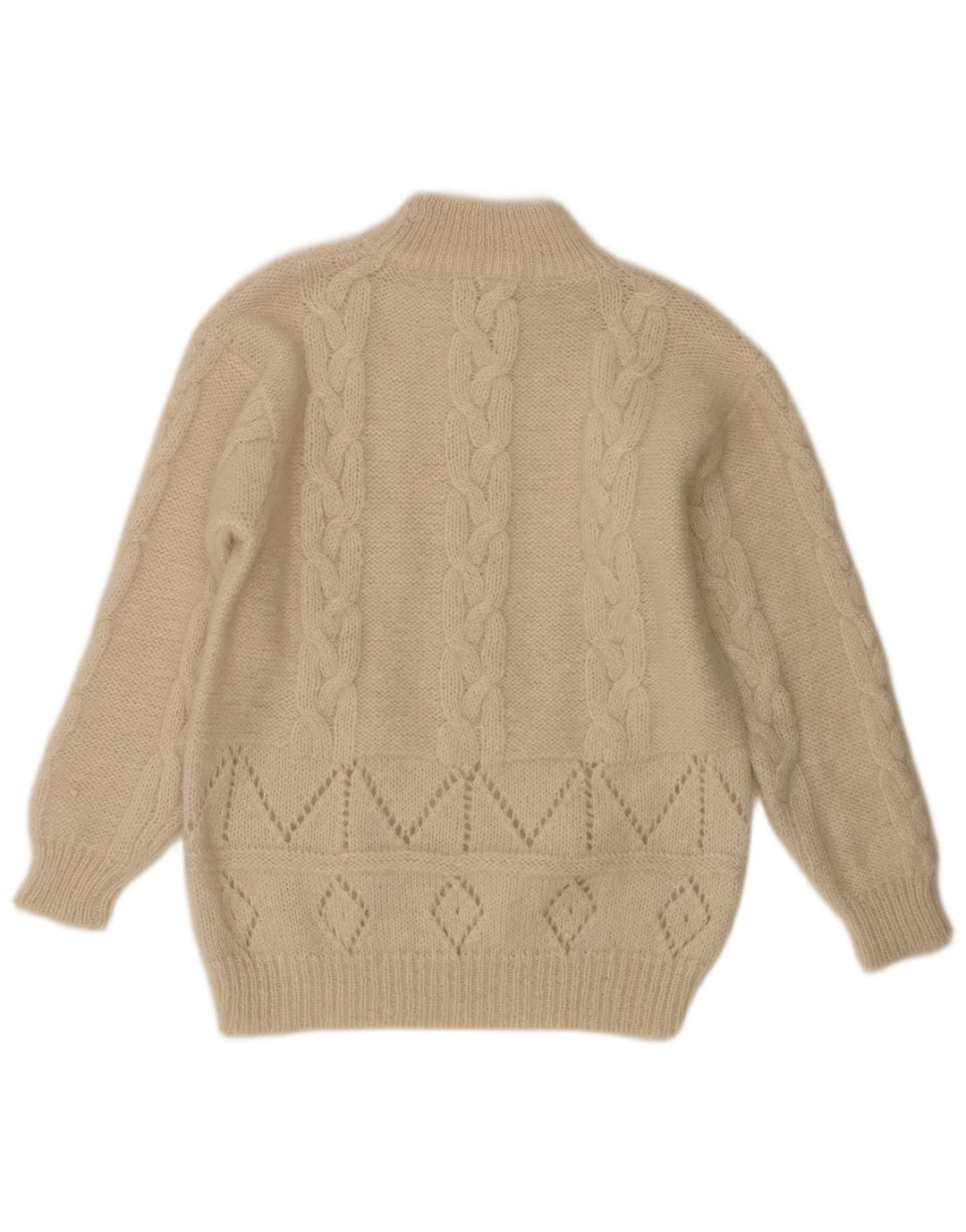 Maglione maglione vintage da donna con collo dolcevita UK 16 grande bianco sporco