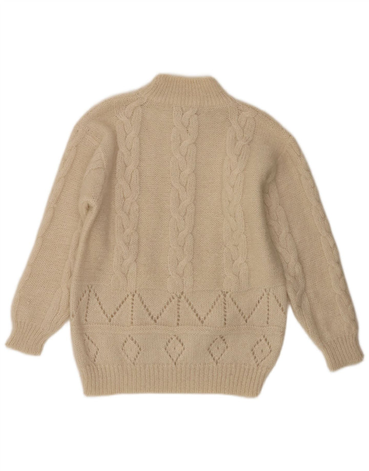 Maglione maglione vintage da donna con collo dolcevita UK 16 grande bianco sporco