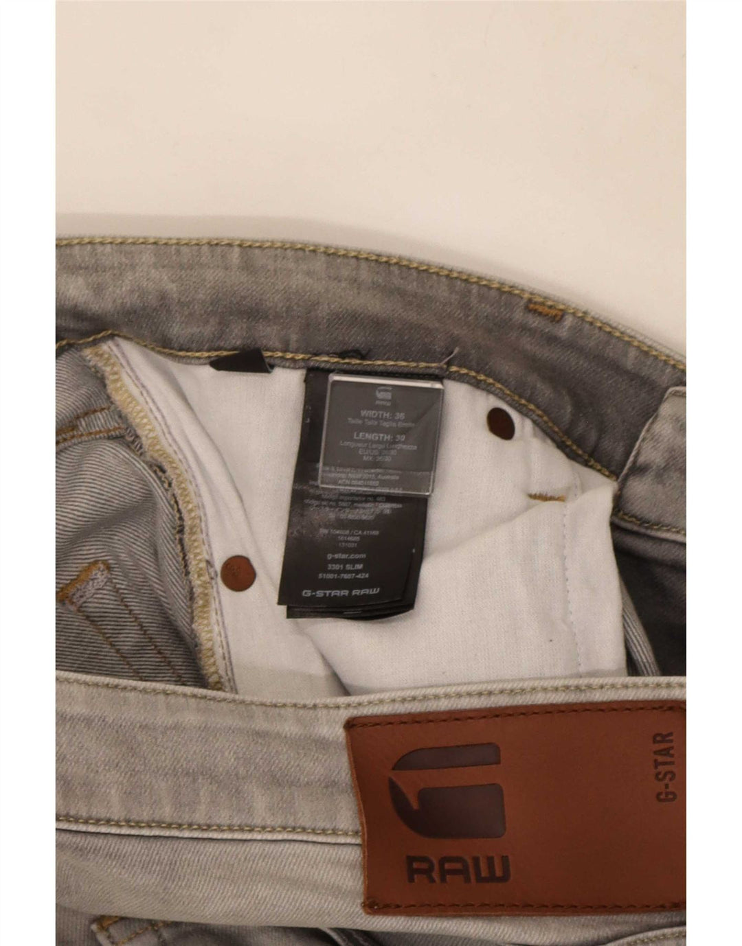 Jeans slim da uomo G-Star 3301 W36 L30 cotone grigio