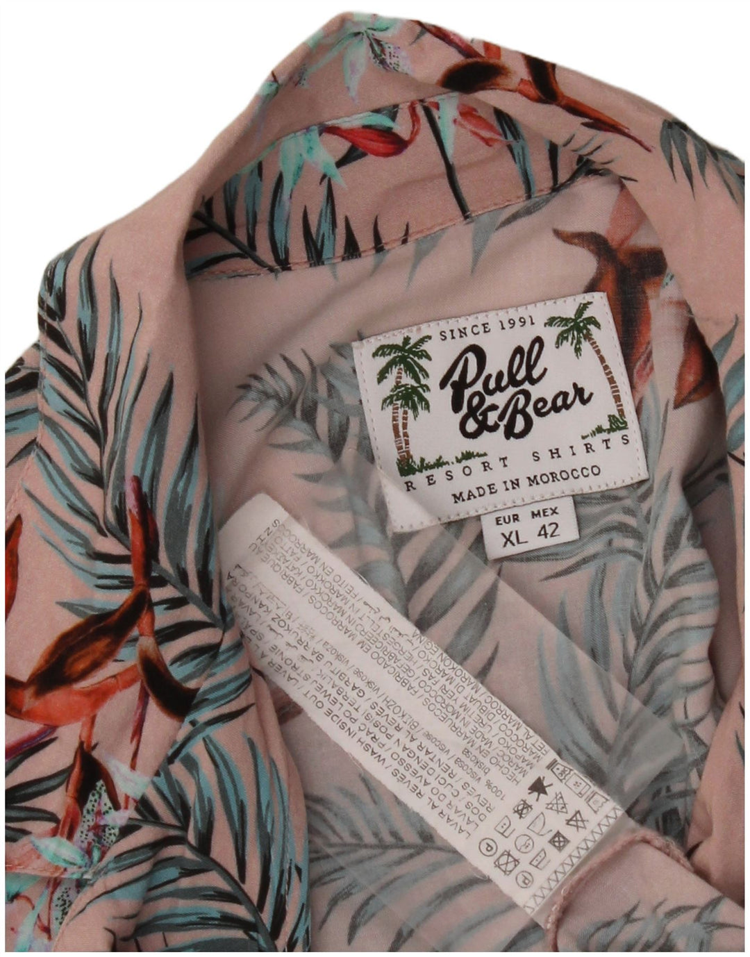Camicia a maniche corte da uomo PULL & BEAR XL rosa hawaiana in viscosa floreale