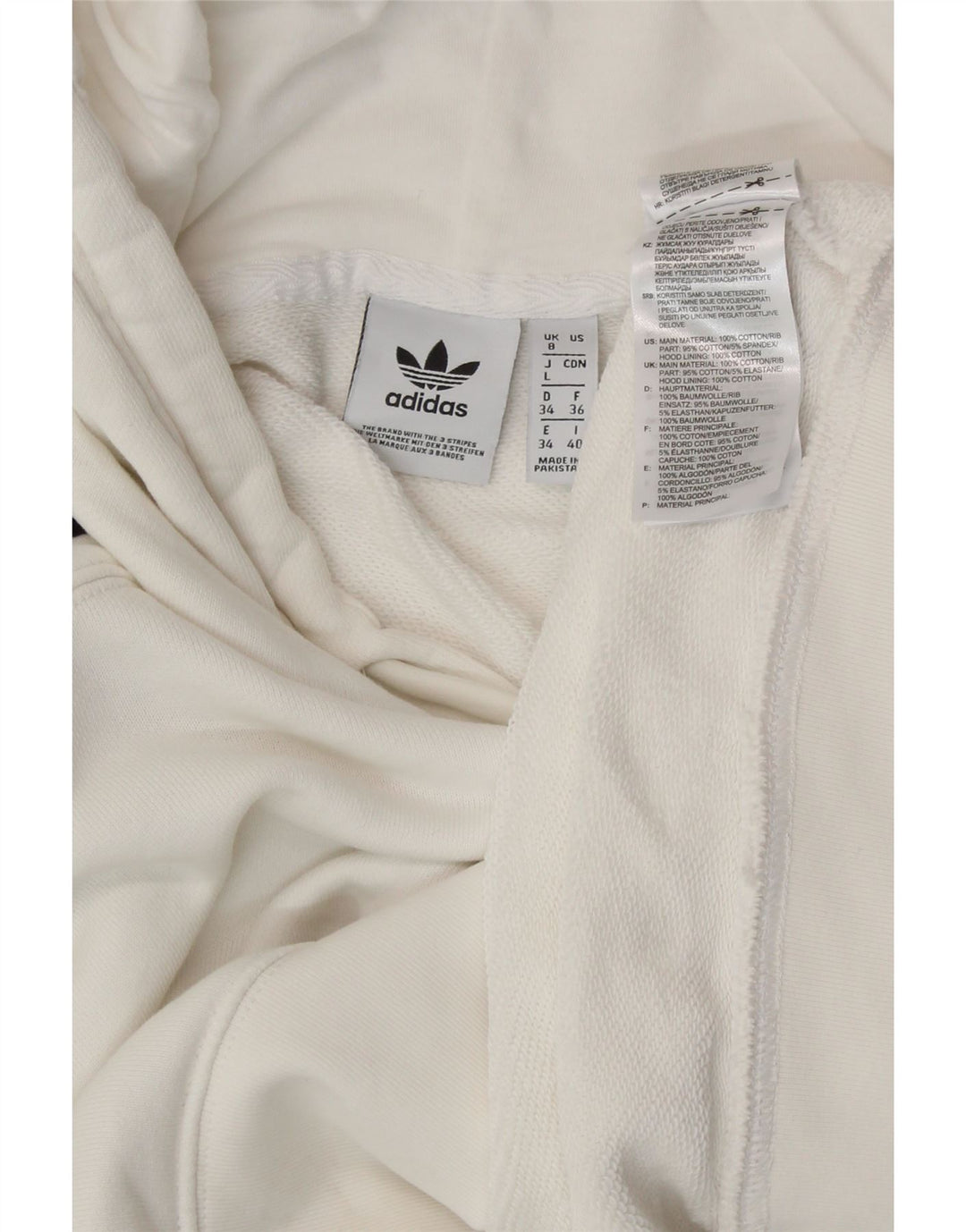 Maglione con cappuccio oversize corto da donna ADIDAS UK 8 piccolo cotone bianco