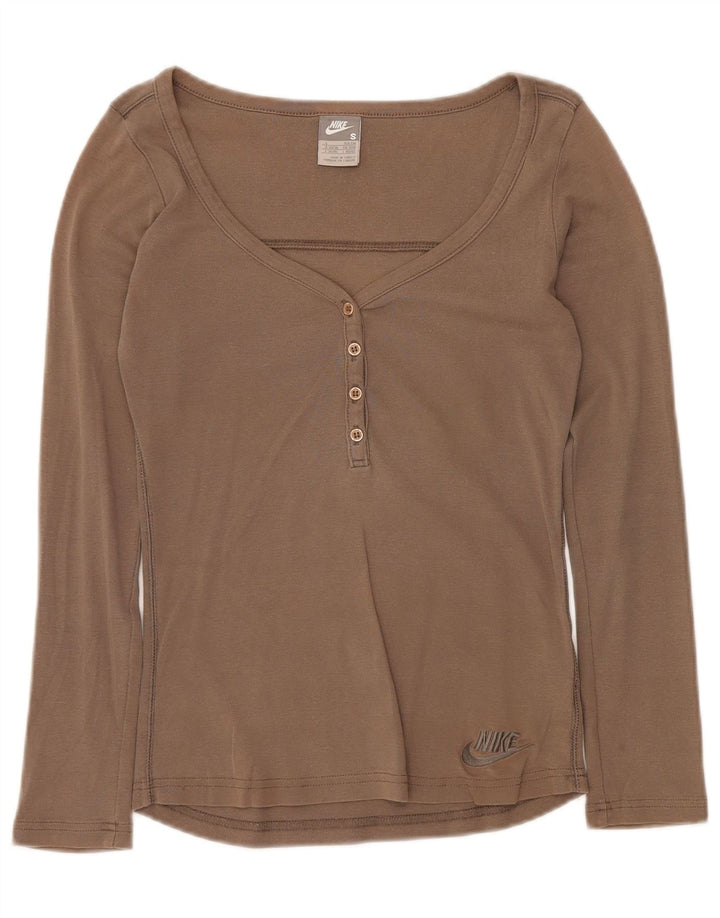 Top NIKE da donna a maniche lunghe UK 8/10 piccolo cotone grigio