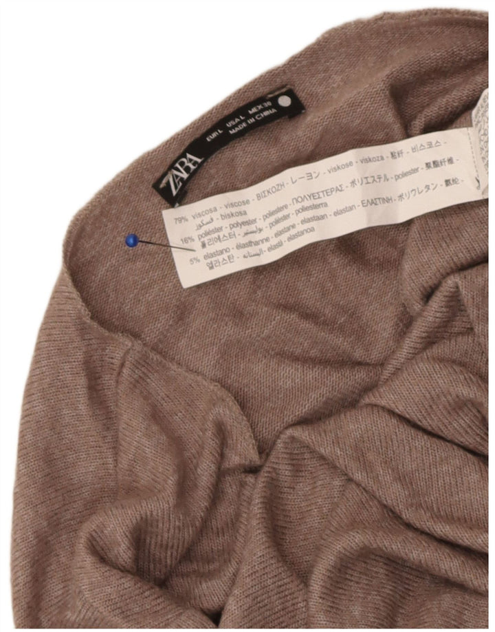 Top Blusa Donna Zara UK 14 Large Marrone Viscosa