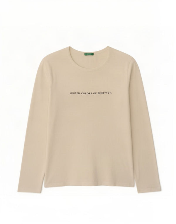 Top grafico per bambina Benetton manica lunga 11-12 anni XL cotone bianco