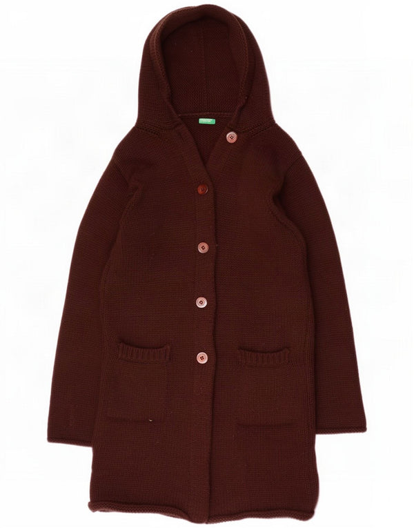 Maglione cardigan con cappuccio oversize da donna Benetton UK 10 piccolo marrone