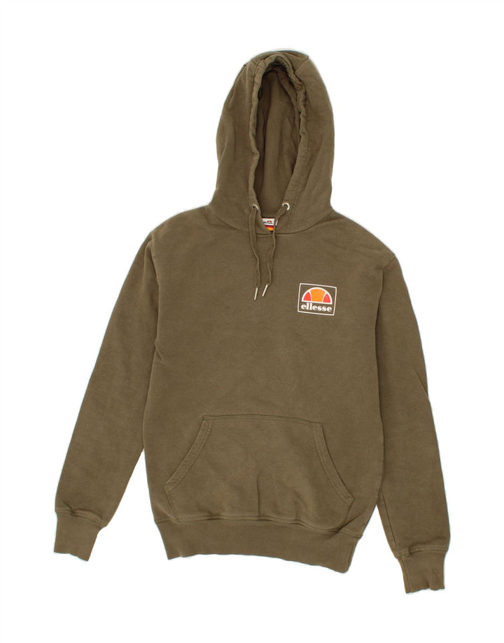 ELLESSE Womens Oversized Hoodie Jumper UK 2 2XS Khaki Vintage Ellesse and Second-Hand Ellesse from Messina Hembry 