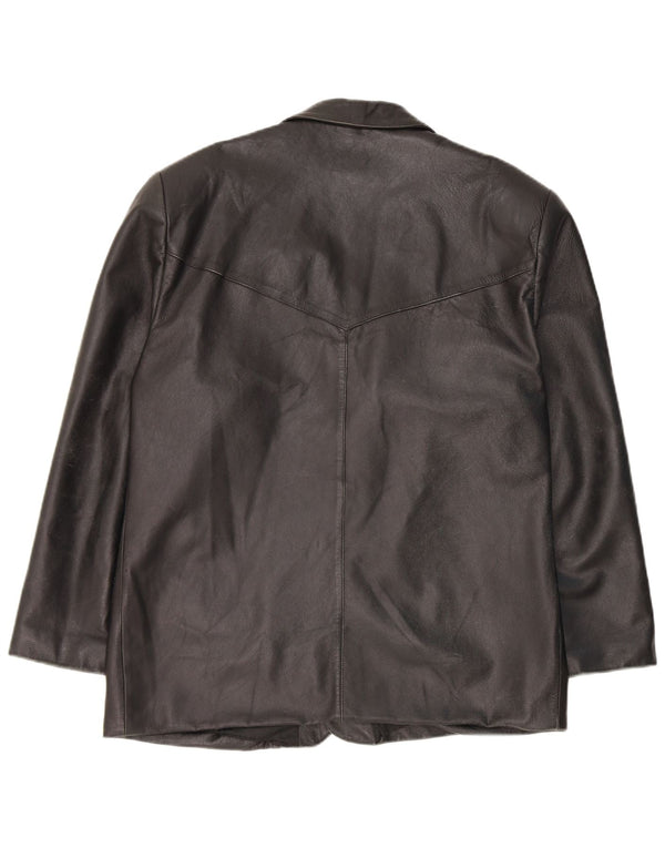 Giacca blazer in pelle vintage da uomo a 3 bottoni UK 40 grande nera