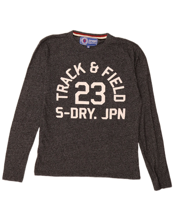 Top grafico da uomo Superdry a maniche lunghe in cotone grigio medio