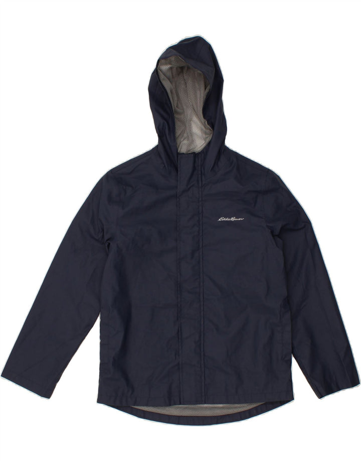 EDDIE BAUER Boys Hooded Rain Jacket 10-11 Years Large Navy Blue Polyester Vintage Eddie Bauer and Second-Hand Eddie Bauer from Messina Hembry 