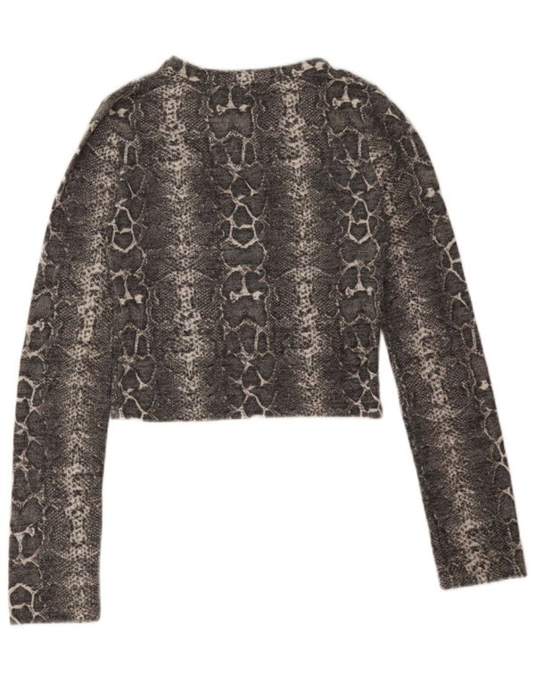 Top corto Zara Trafaluc da donna a maniche lunghe UK 10 piccolo grigio stampa animalier