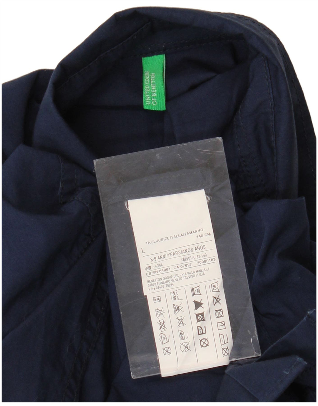 Camicia grafica BENETTON per ragazzi 8-9 anni, taglia grande, in cotone blu navy