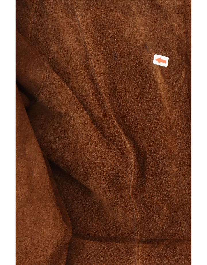 Cappotto vintage da donna oversize in pelle scamosciata con cappuccio IT 46 grande marrone
