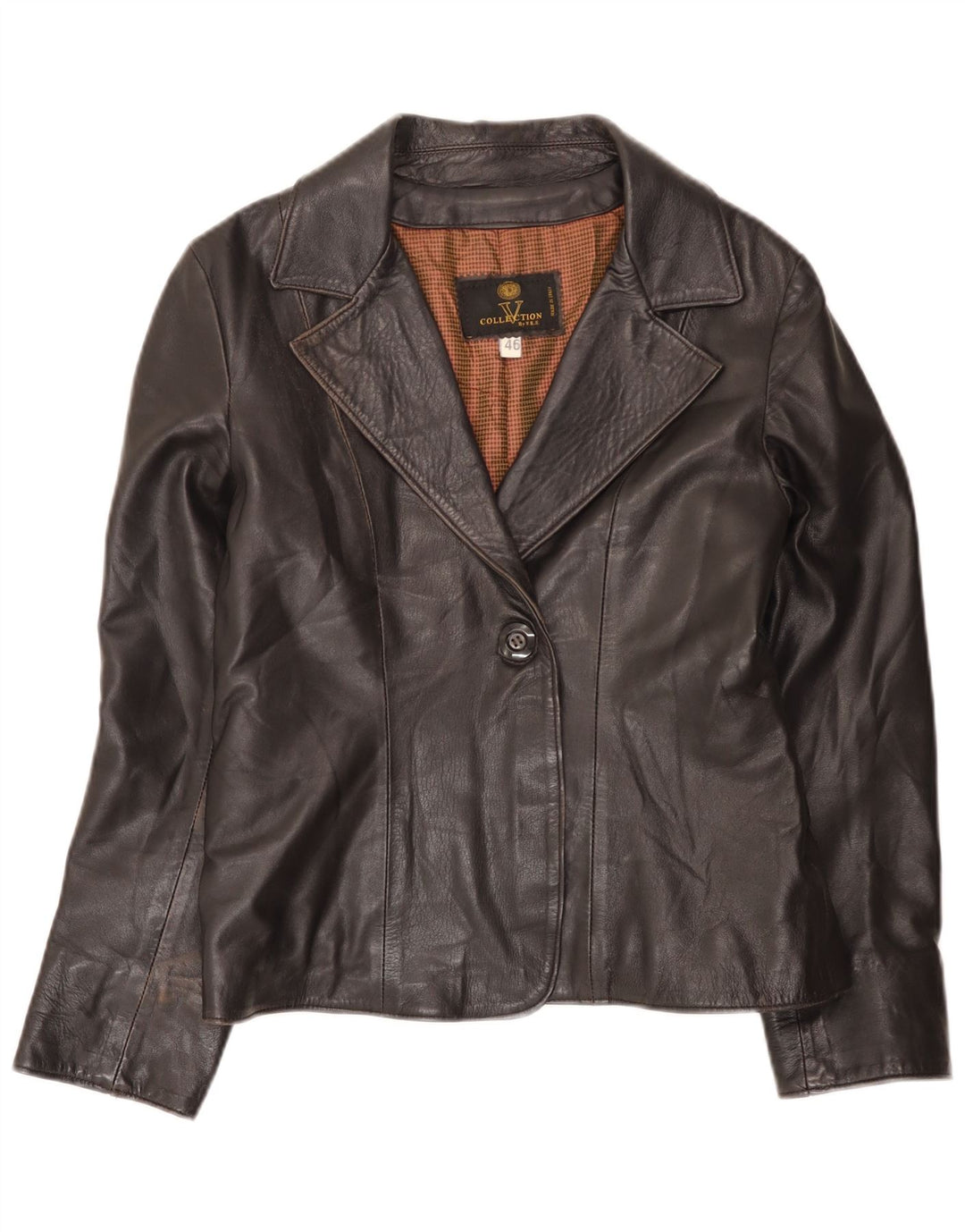 Giacca blazer in pelle vintage da donna a 1 bottone IT 46 grande nera