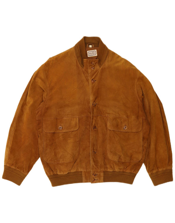 Giubbotto bomber in pelle scamosciata vintage da uomo UK 42 XL in pelle marrone