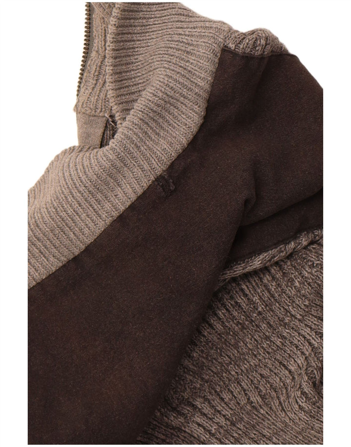 FRENCH CONNECTION Mens Zip Neck Jumper Sweater Large Grey Colourblock