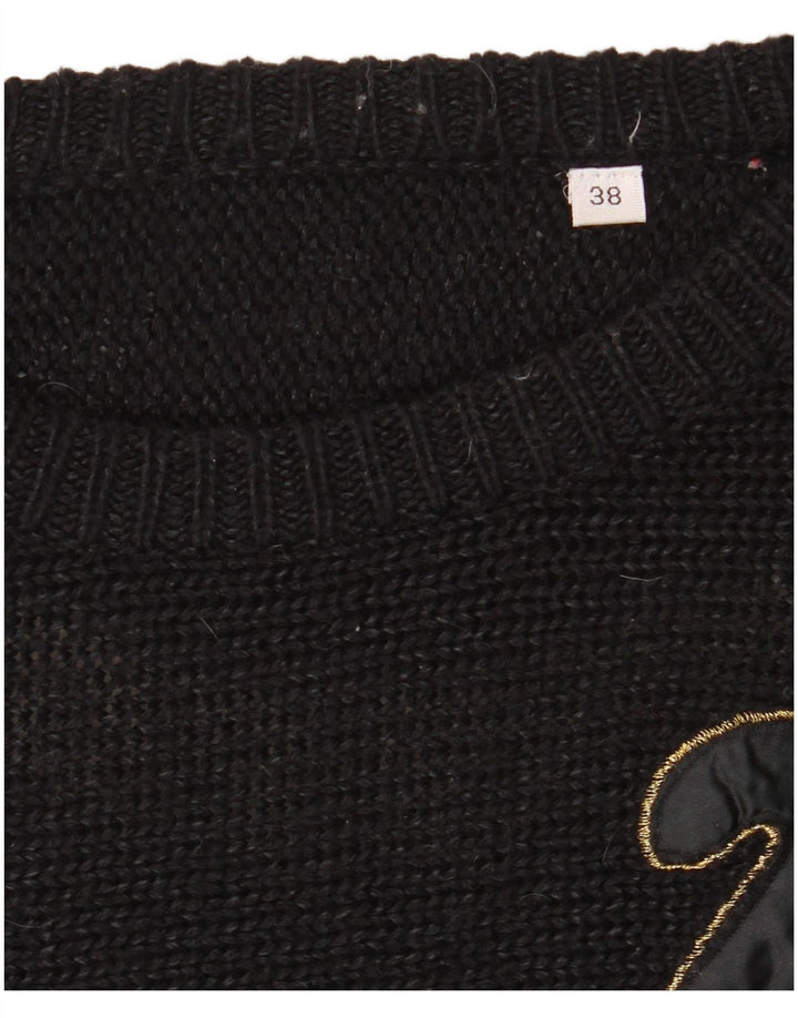 Maglione maglione girocollo da donna VINTAGE EU 38 blocco colore nero medio