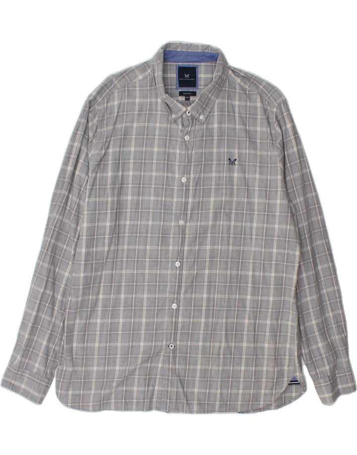 CREW CLOTHING Mens Slim Fit Shirt 2XL Grey Check Cotton Vintage Crew Clothing and Second-Hand Crew Clothing from Messina Hembry 