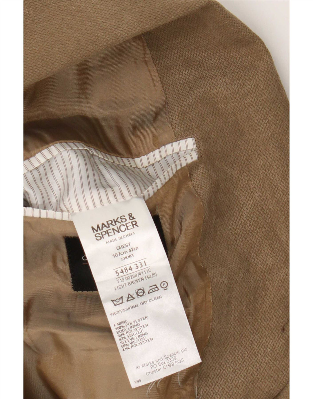 Giacca blazer a 2 bottoni da uomo Marks & Spencer UK 42 Large Beige Poliestere