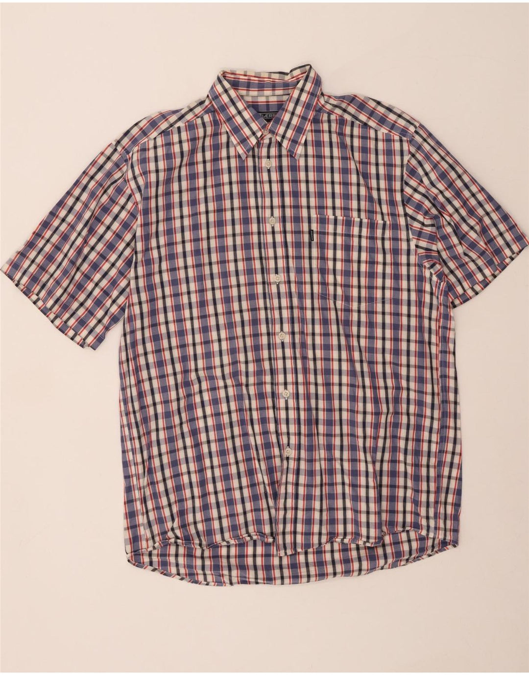 LERROS Mens Short Sleeve Shirt Large Blue Check Cotton