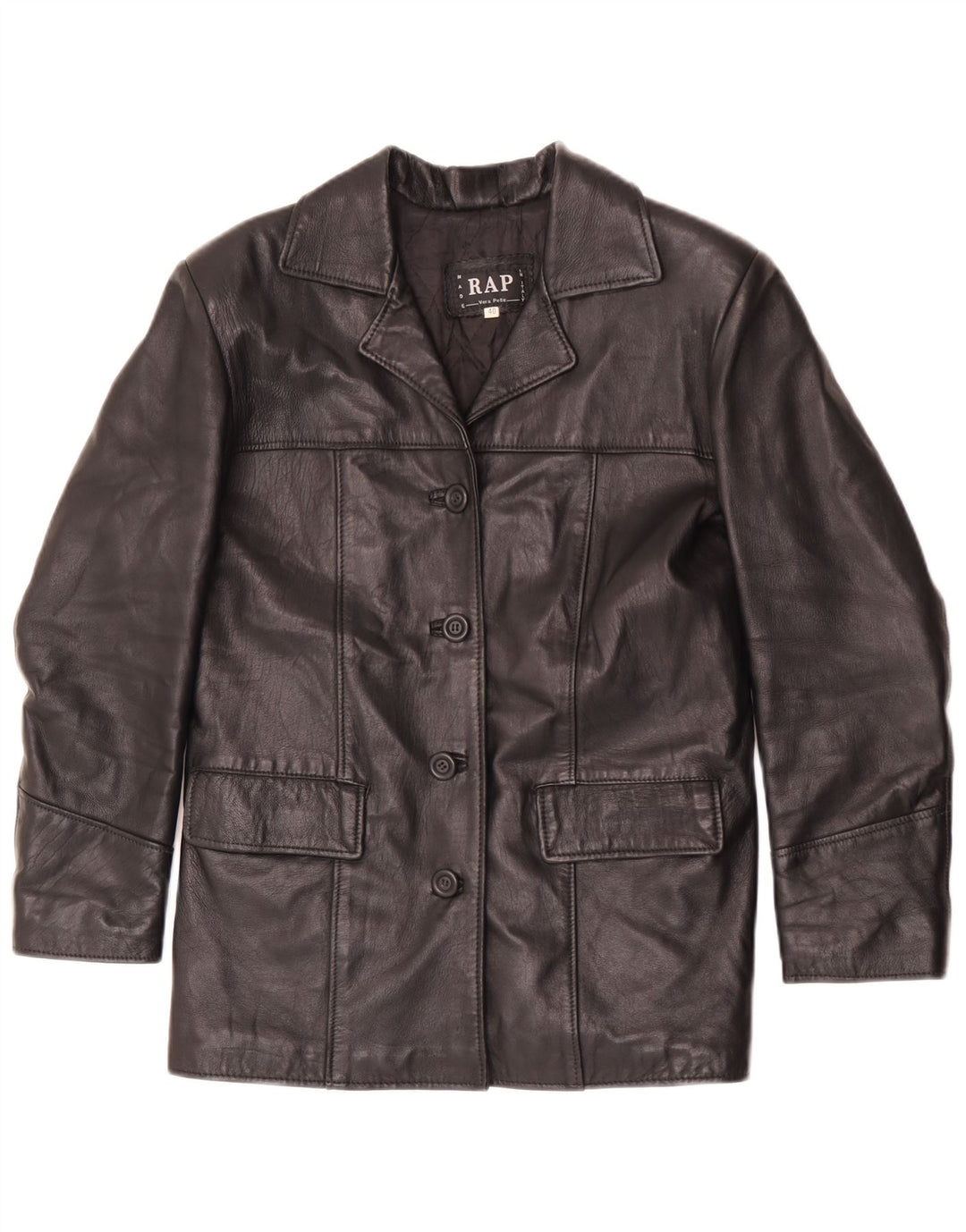 Giacca blazer vintage da donna in pelle a 4 bottoni IT 40 piccola in pelle nera