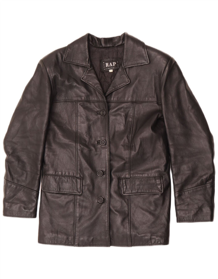Giacca blazer vintage da donna in pelle a 4 bottoni IT 40 piccola in pelle nera
