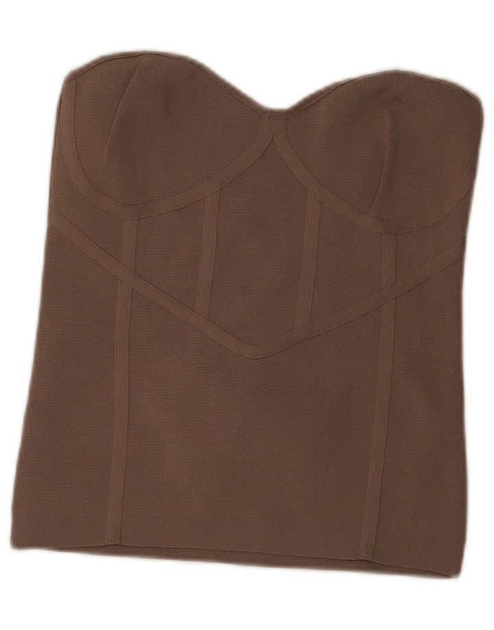 Top corto senza spalline da donna Zara UK 14 grande nylon marrone
