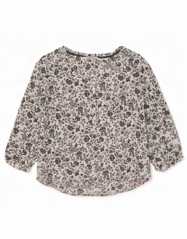 Camicetta da donna con maniche a 3/4 Fat Face Top UK 10 Piccolo cotone floreale bianco